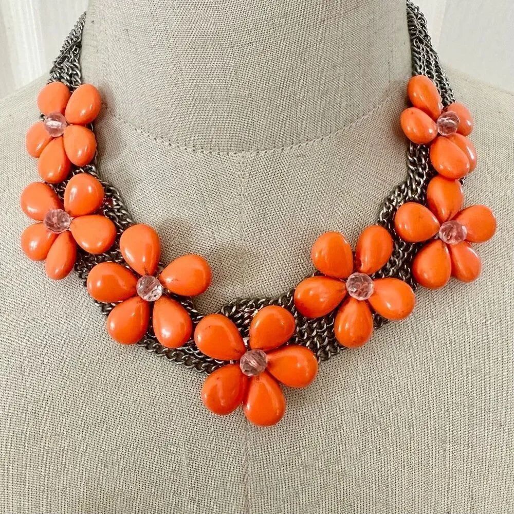 Orange flower statement necklace